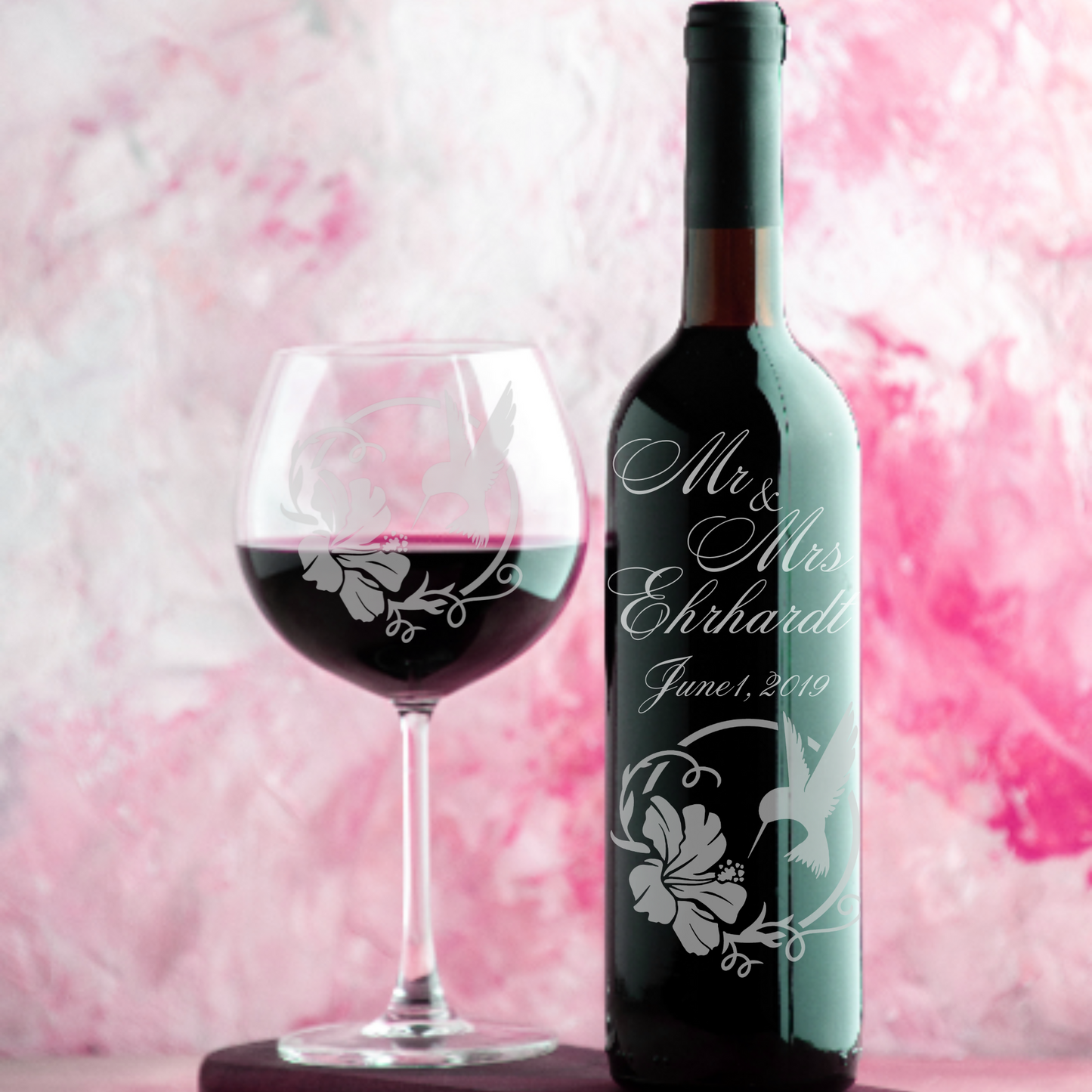 Limited Edition Hand-Etched Red Wine Glass with Hummingbird and Hibiscus Design | 18.5oz - Expressive DeZien 