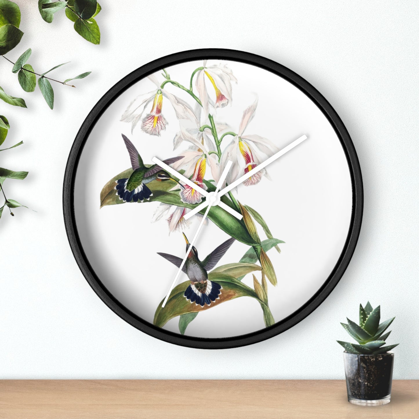 Hummingbirds and Orchids Time Wall Clock - Expressive DeZien 