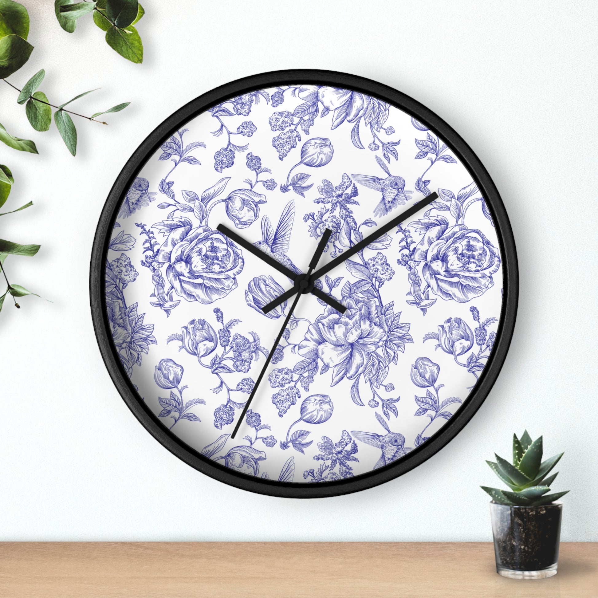 Hummingbird and Roses Royal Blue Wall Clock - Expressive DeZien 