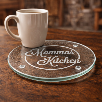 Etched Glass Trivet | Momma's Kitchen | Deep Carved Sandblasted Glass | Expressive DeZien