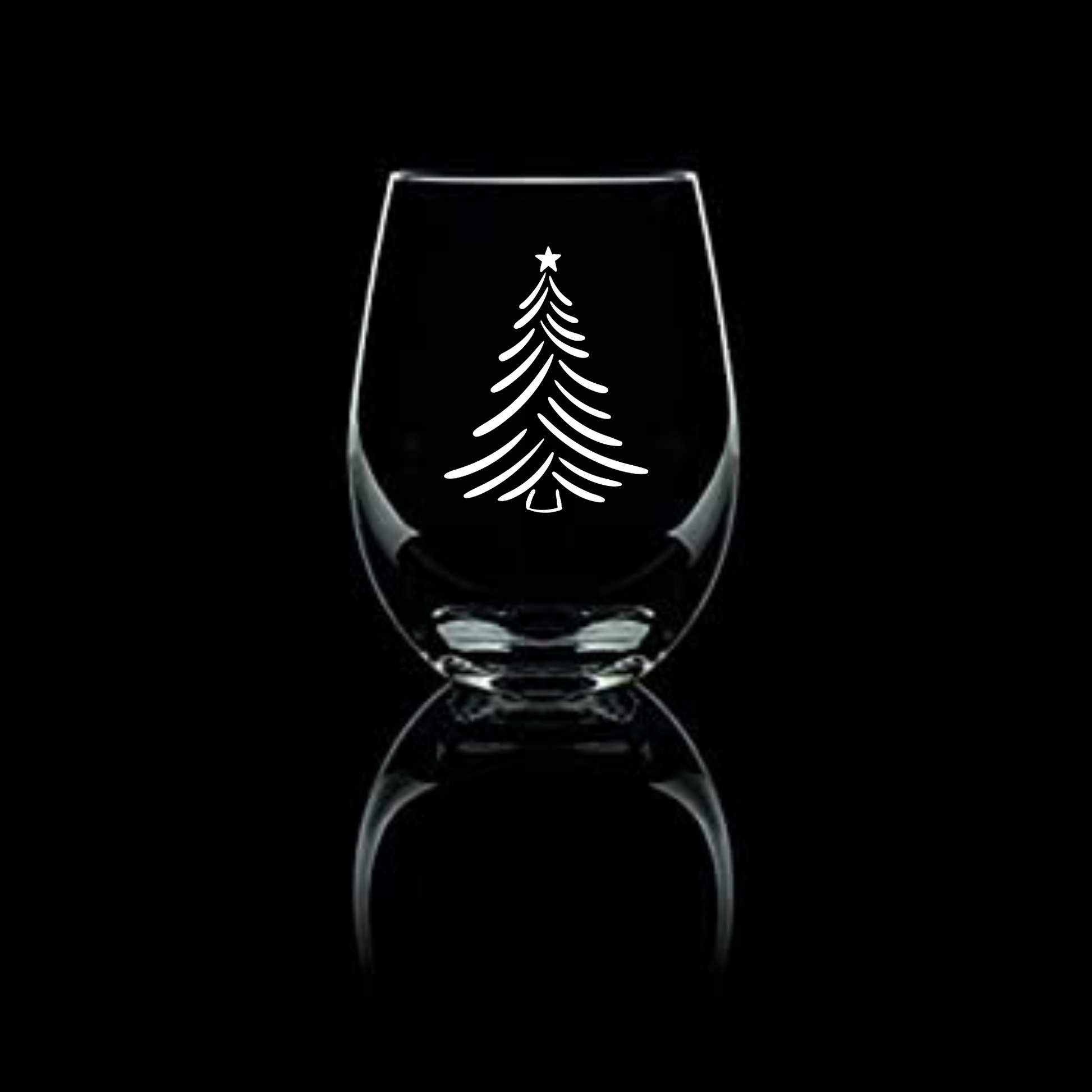 Elegant Evergreen Etched Stemless Wine Glass - 20.5 oz - Expressive DeZien 