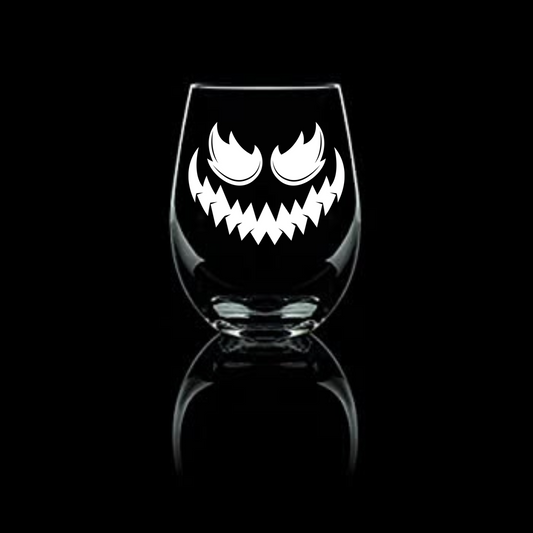 Halloween's Eerie Charm: 20.5oz Jack O Lantern Etched Stemless Wine Glass - Expressive DeZien 