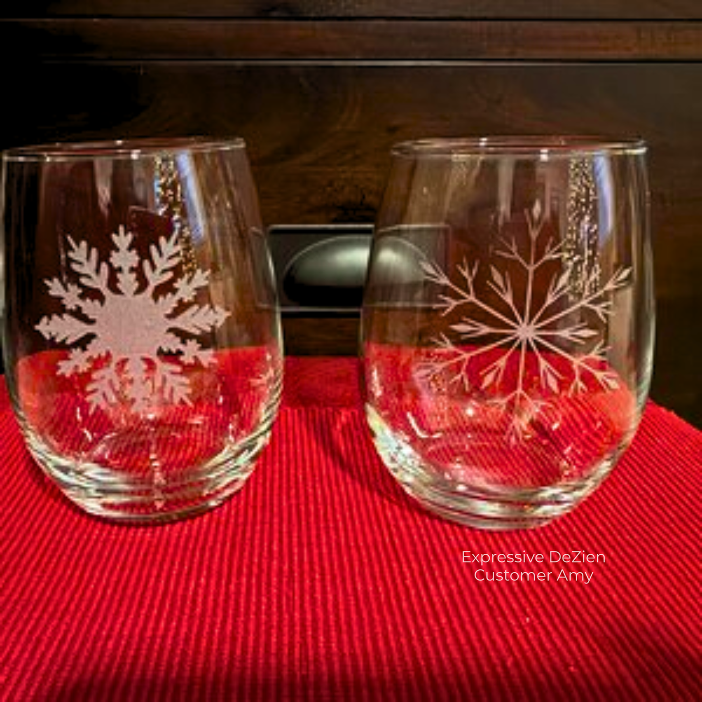 Hand Etched Snowflake Stemless Wine Glass 20.5oz Ice Queen Design Holiday Gift Organza Bag Included