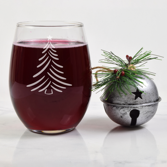 Elegant Evergreen Etched Stemless Wine Glass - 20.5 oz  | Christmas Wine Glasses - Expressive DeZien 