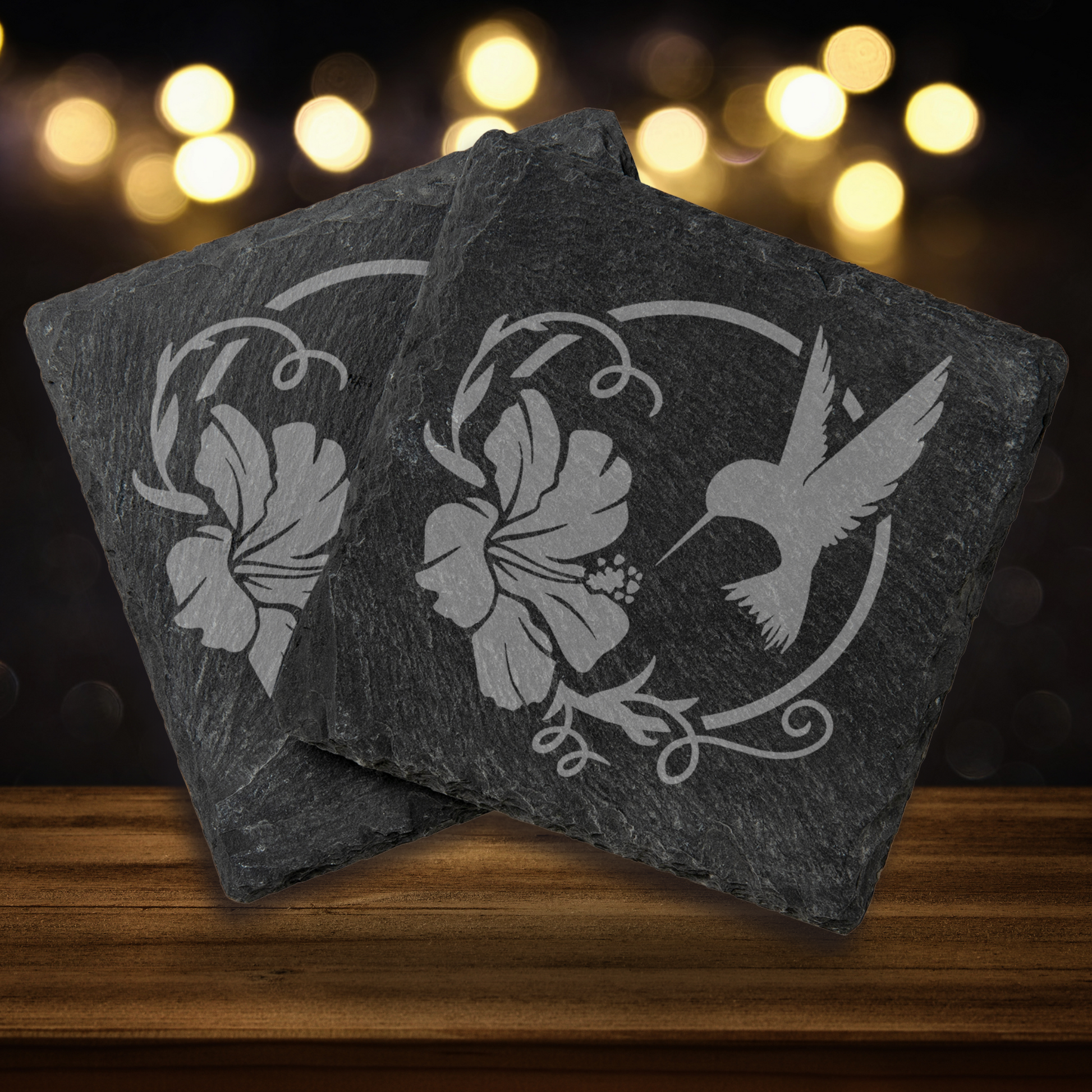 Hummingbird & Hibiscus Slate Coasters - 4x4 | Slate Coasters - Expressive DeZien 