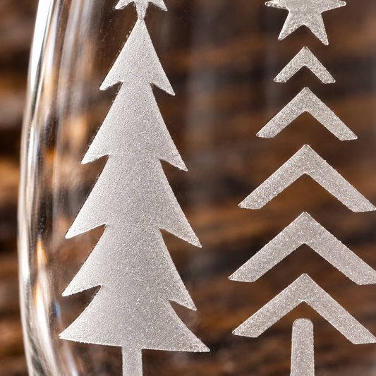 Christmas Tree Forest Etched Stemless Wine Glass | 20.5 oz