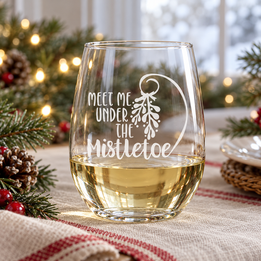 Meet Me Under the Mistletoe Etched Stemless Wine Glass | 20.5 oz