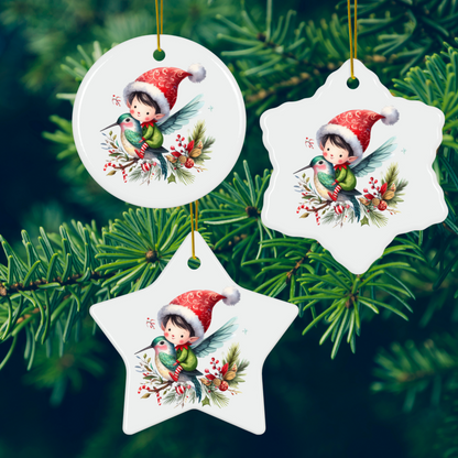 Christmas Hummingbird with Elf Rider - Christmas Ornament - Expressive DeZien 