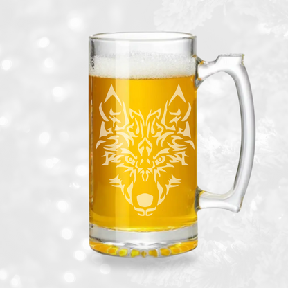 Wolf Sandblast Etched - 26.5oz Tavern Beer Mug - Expressive DeZien 