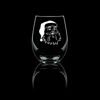 Santa Etched Stemless Wine Glass 20.5oz | Christmas Wine Glasses - Expressive DeZien 