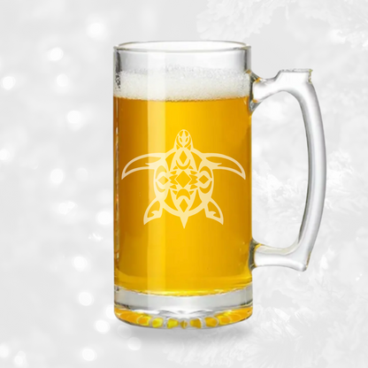 Tribal Turtle Sandblast Etched - 26.5oz Tavern Beer Mug - Expressive DeZien 