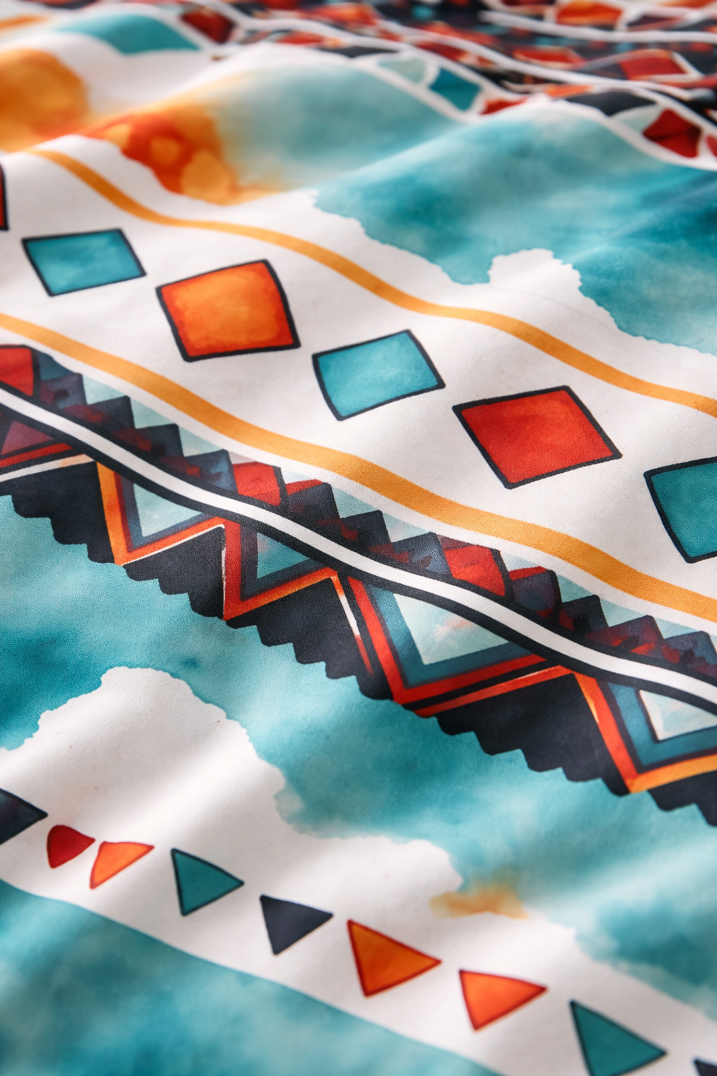 Southwest Geometric Comforter | Teal Red and Orange Tribal Print | Expressive DeZien