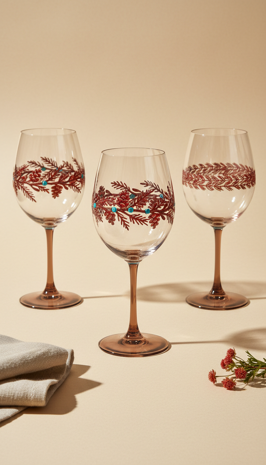 Seasonal Wine Glass with Cedar Red Motif