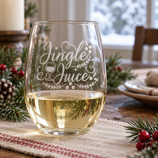 Jingle Juice Etched Stemless Wine Glass | 20.5 oz