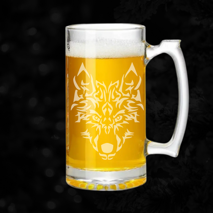 Wolf Sandblast Etched - 26.5oz Tavern Beer Mug - Expressive DeZien 