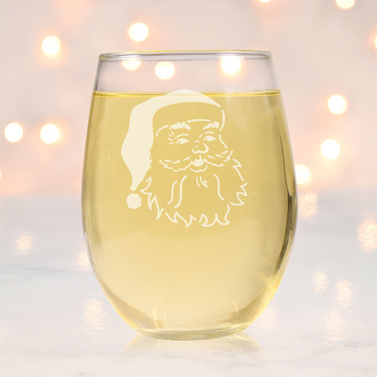 Santa Etched Stemless Wine Glass 20.5oz | Christmas Wine Glasses - Expressive DeZien 