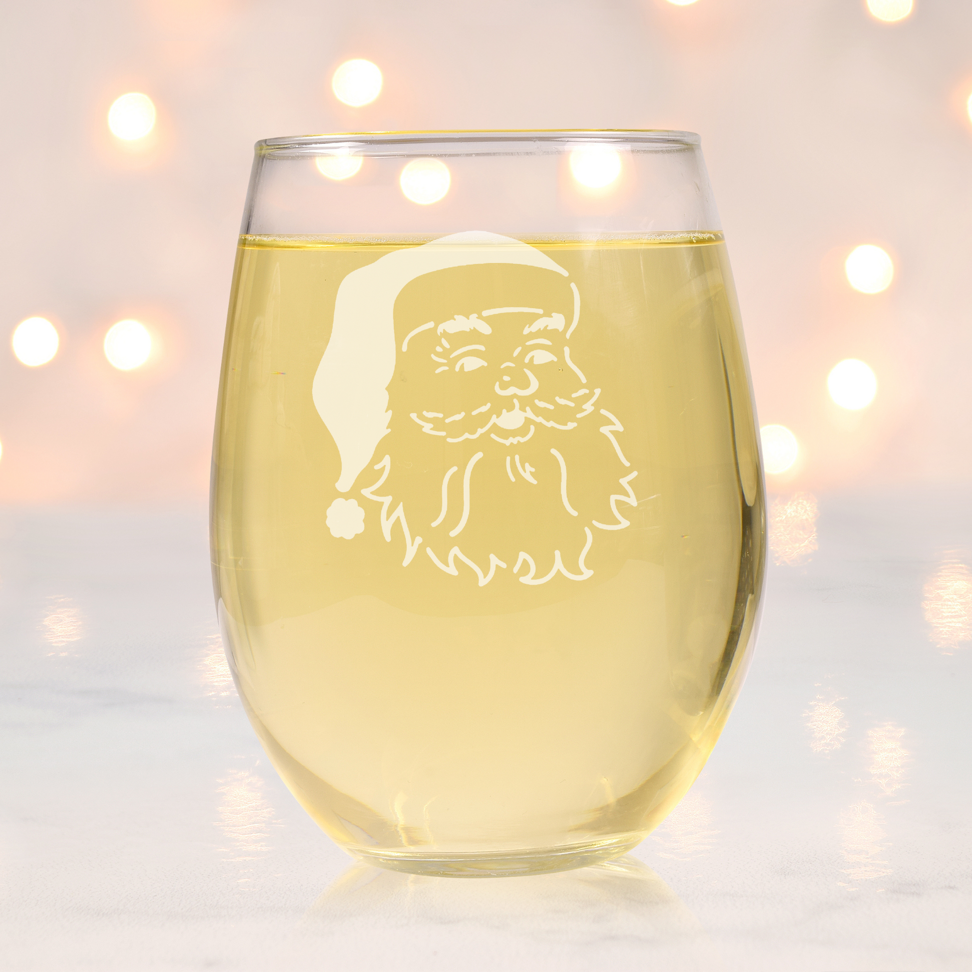 Santa Etched Stemless Wine Glass 20.5oz | Christmas Wine Glasses - Expressive DeZien 