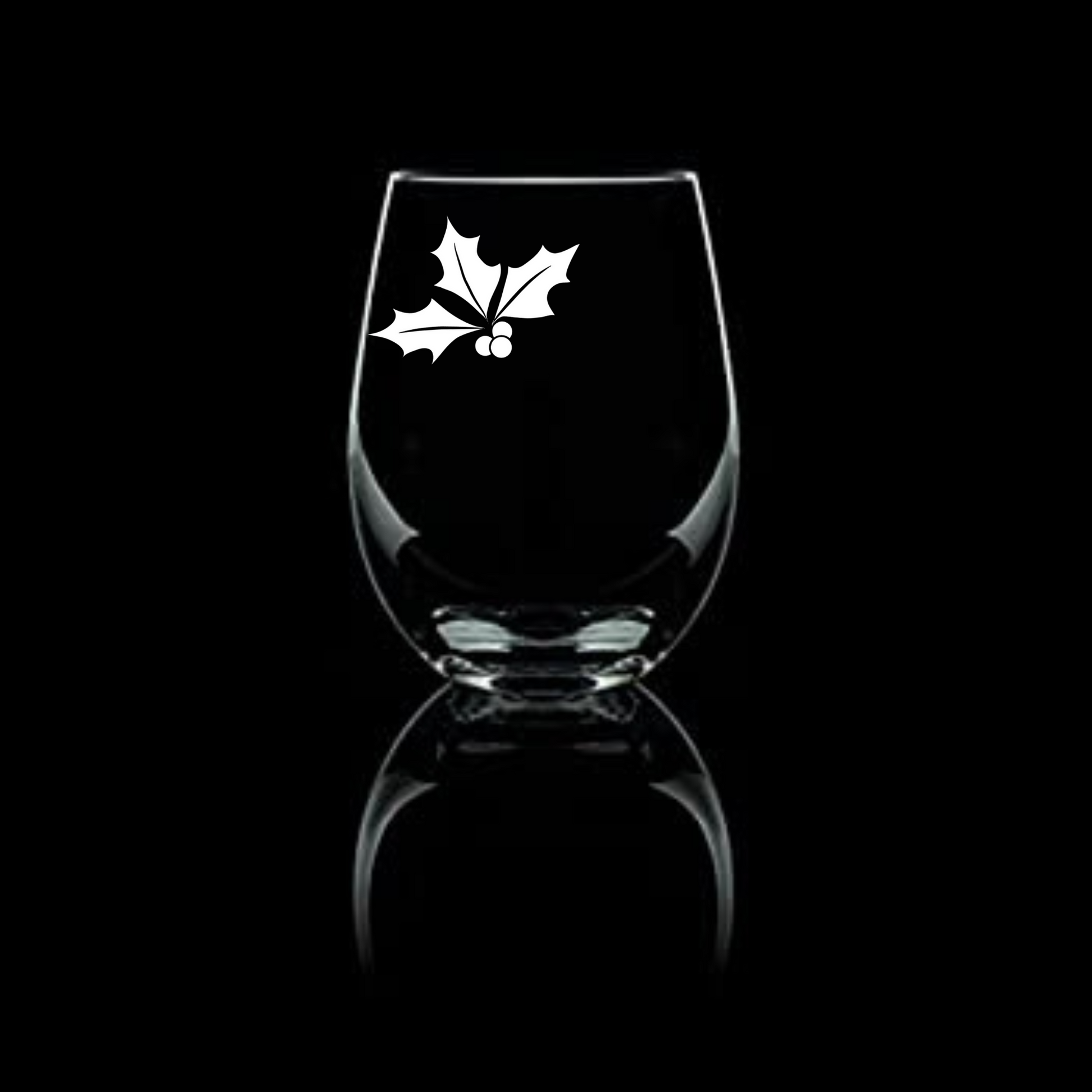 Christmas Holly Etched Stemless Wine Glass 20.5oz | Christmas Wine Glasses - Expressive DeZien 