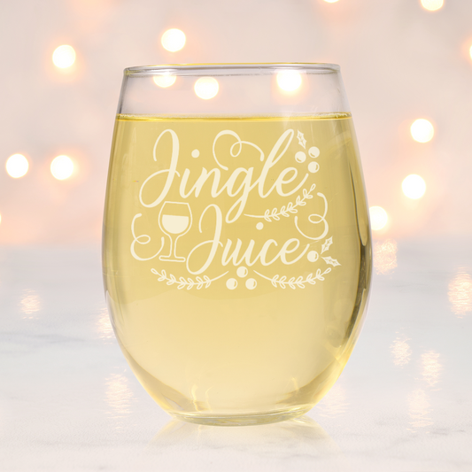 Jingle Juice Etched Stemless Wine Glass 20.5oz | Christmas Wine Glasses - Expressive DeZien 
