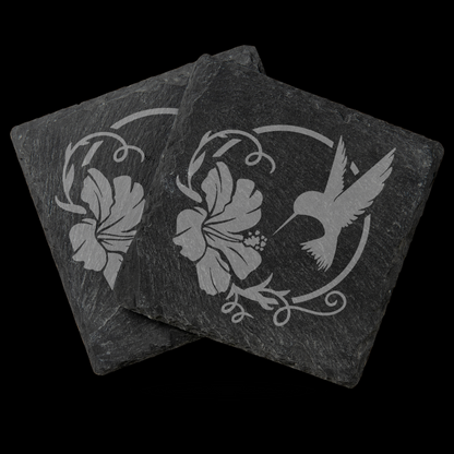 Hummingbird & Hibiscus Slate Coasters - 4x4 | Slate Coasters - Expressive DeZien 