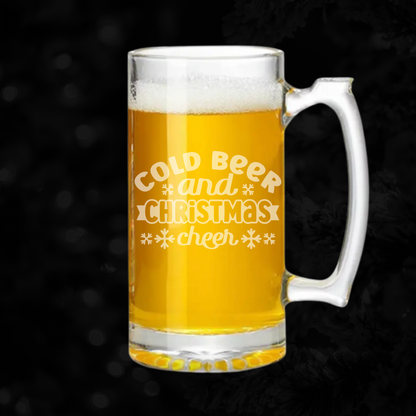 Cold Beer and Christmas Cheer - 26.5oz Tavern Beer Mug | Christmas - Expressive DeZien 