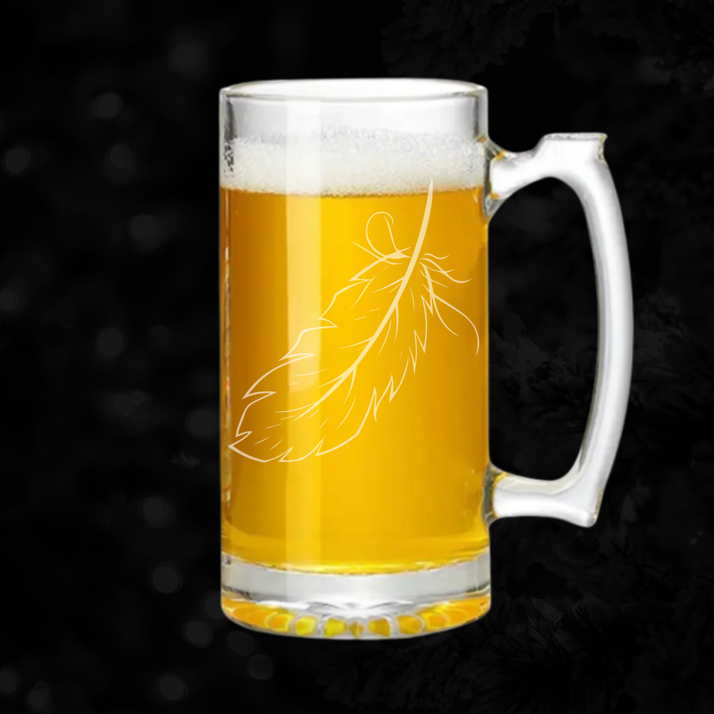 Falling Feather Sandblast Etched - 26.5oz Tavern Beer Mug - Expressive DeZien 