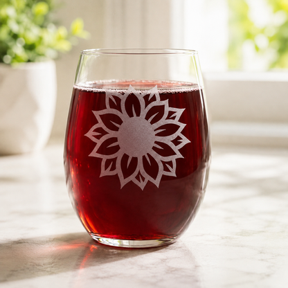 Sunflower Etched Stemless Wine Glass | 20.5 oz