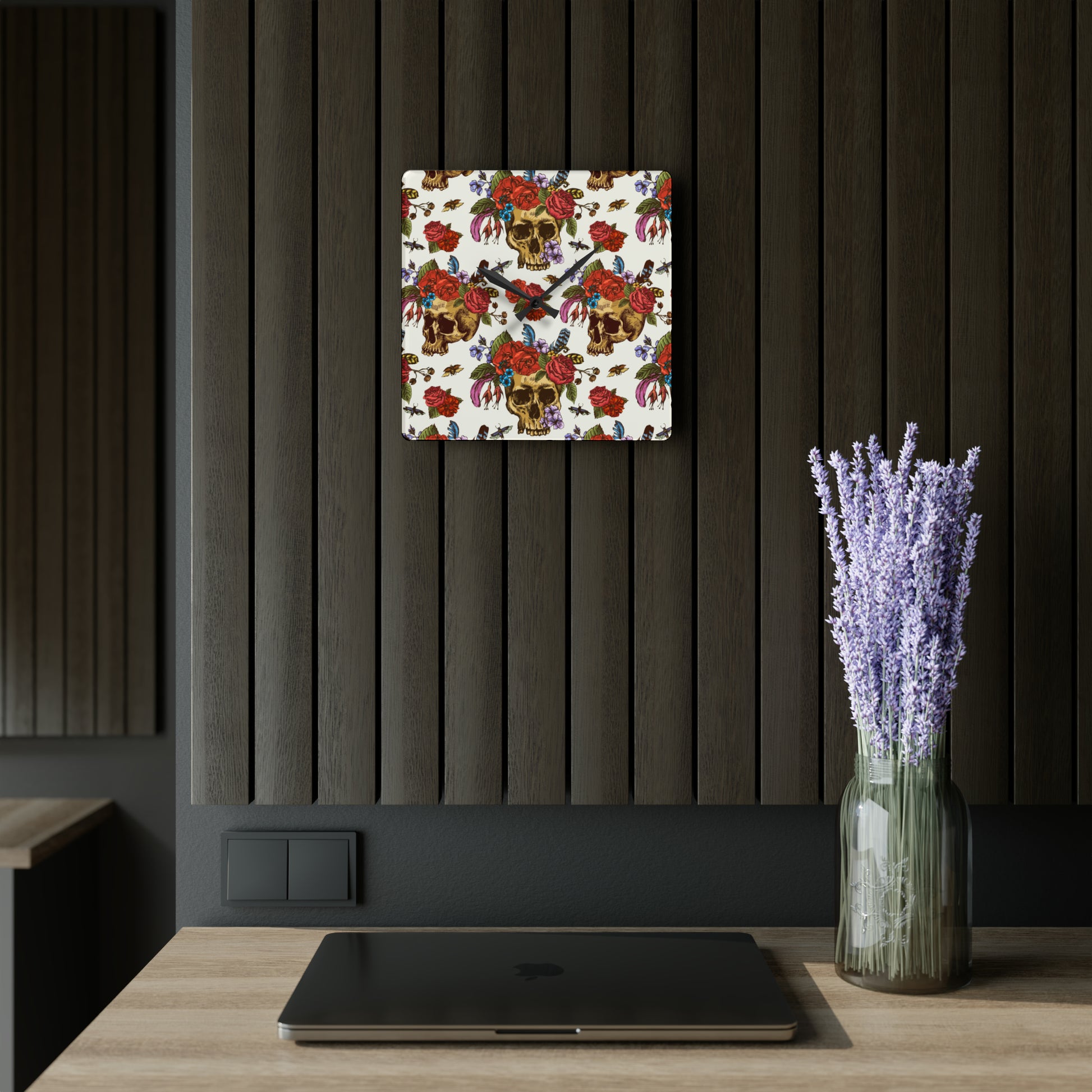 Rosie Skull Square Acrylic Clock - Expressive DeZien 