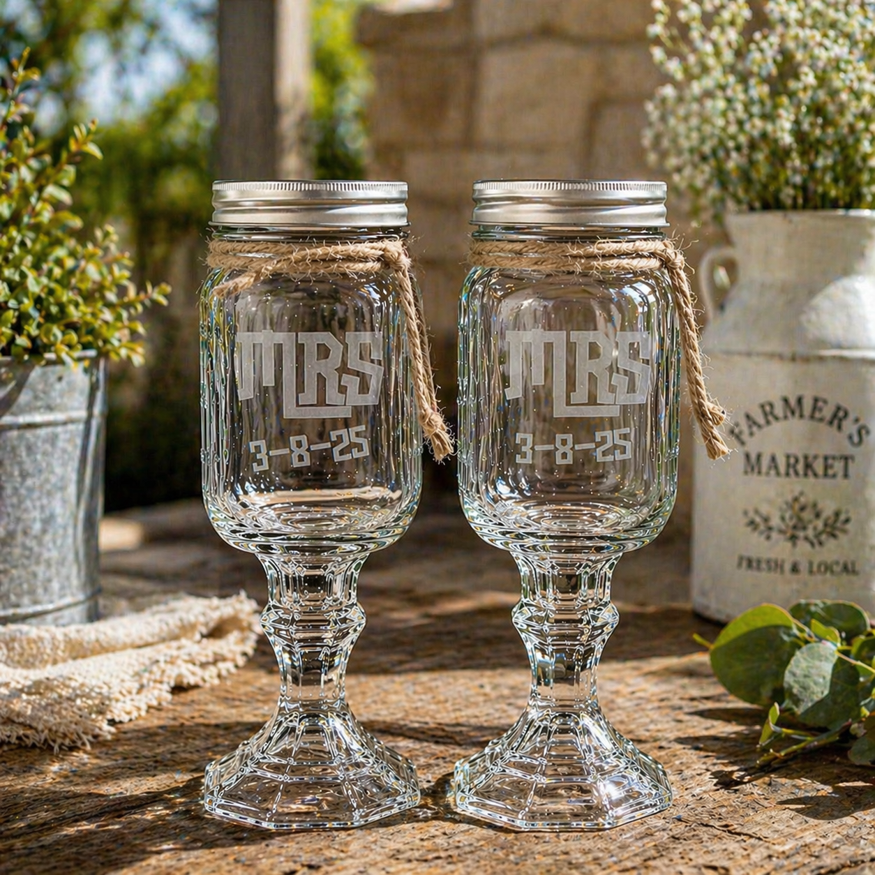 Rustic Wedding Toasting Glasses | Hillbilly Font | Personalized Handmade | Deep Etched Glass | Expressive DeZien