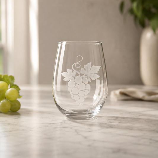 Grapes Etched Stemless Wine Glass | 20.5 oz