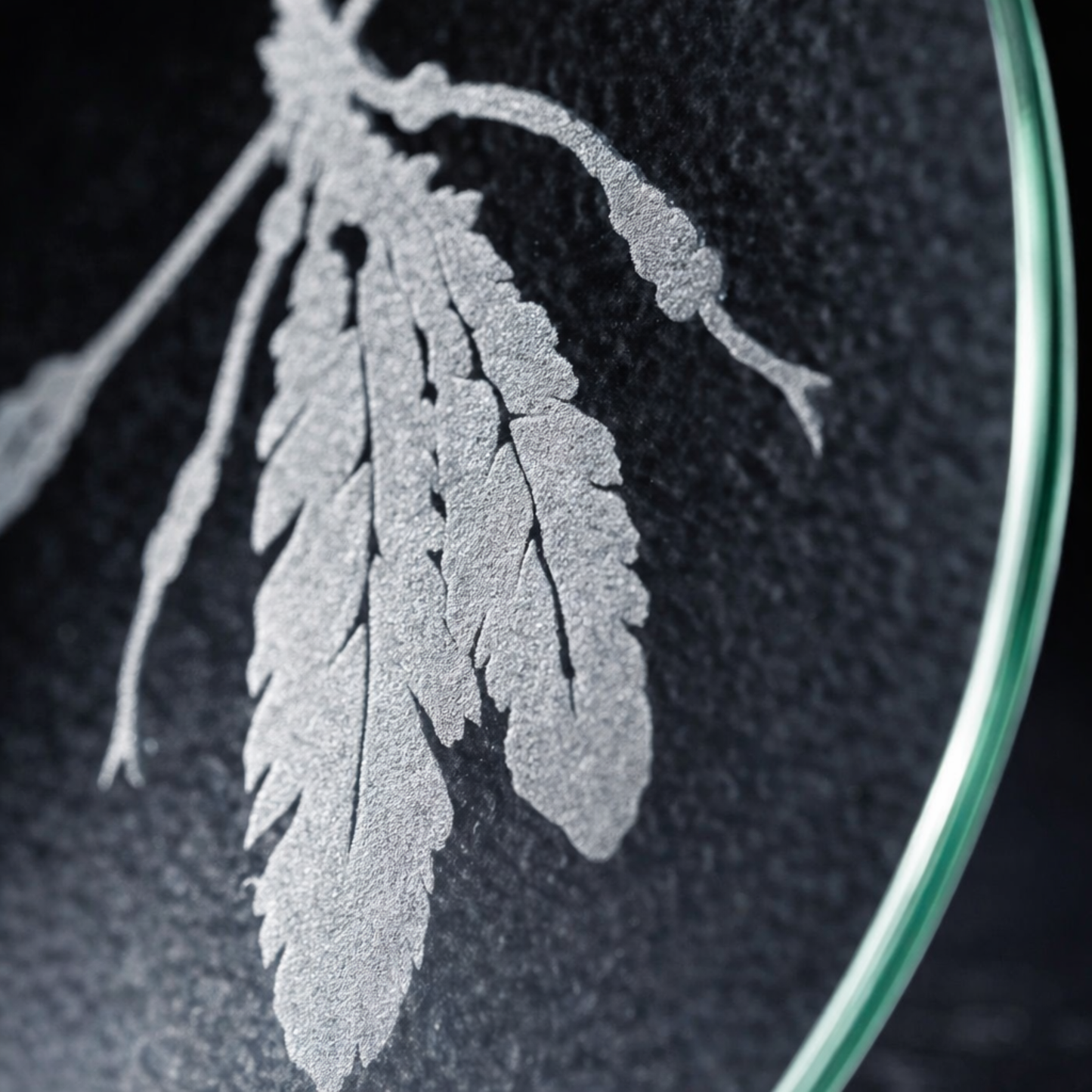 Etched Glass Feather Trivet | Round Cutting Board | Deep Carved Sandblasted Glass | Expressive DeZien