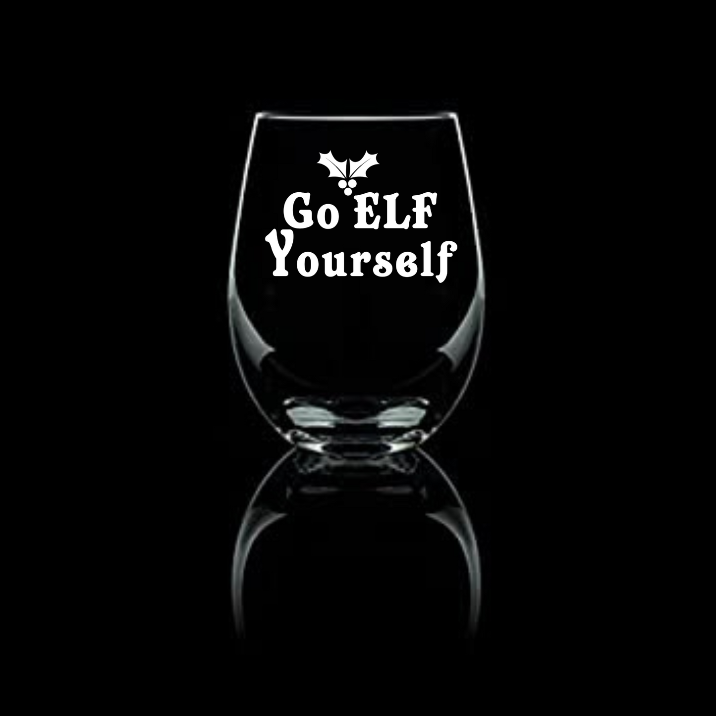 Go ELF yourself Etched Stemless Wine Glass 20.5oz | Christmas Wine Glasses - Expressive DeZien 