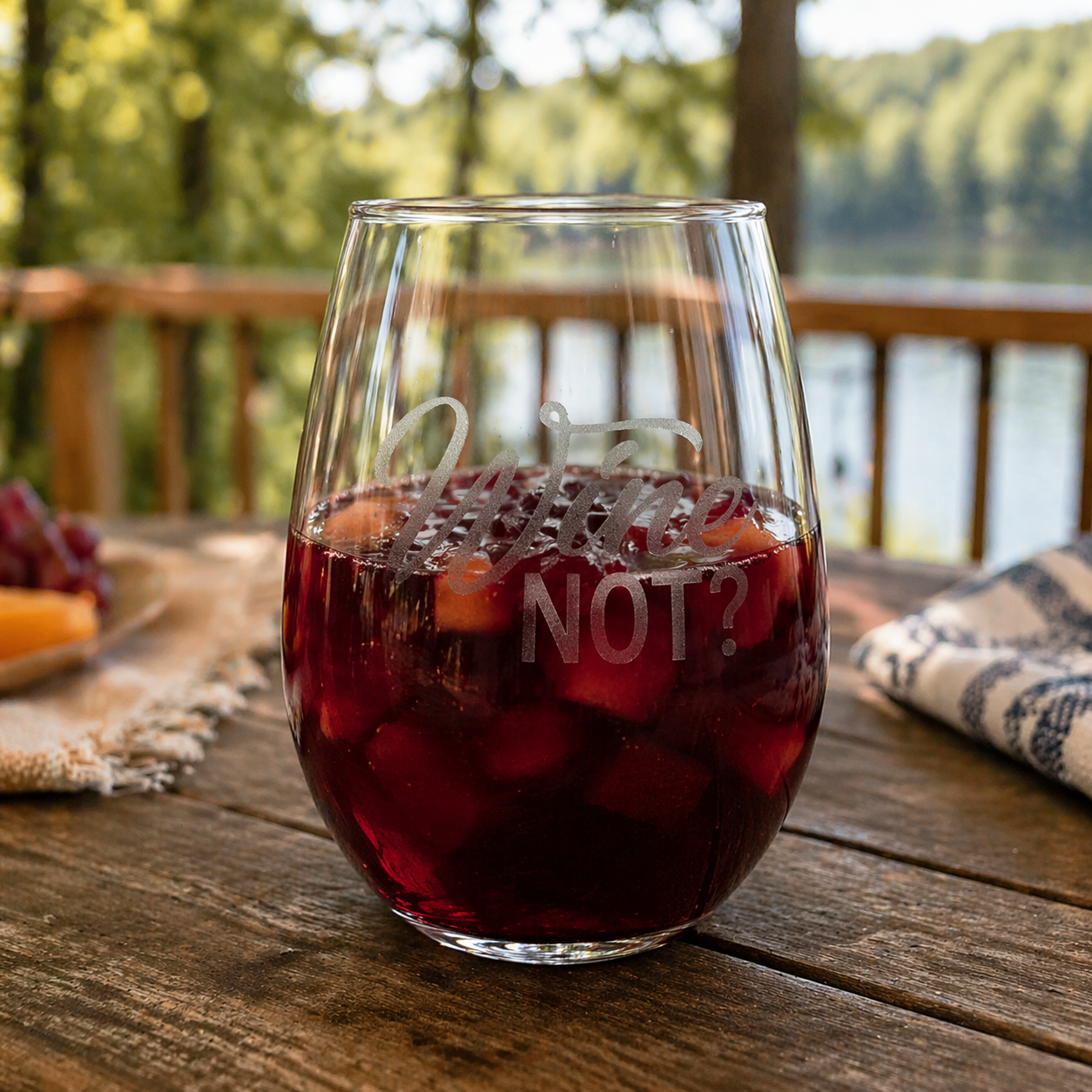 Etched Stemless Wine Glass 20.5oz | Wine Not | Deep Carved Sandblasted Glass