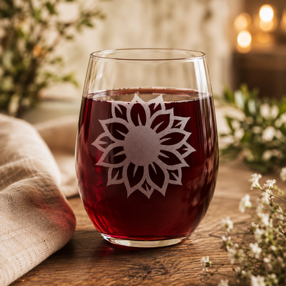 Sunflower Etched Stemless Wine Glass | 20.5 oz