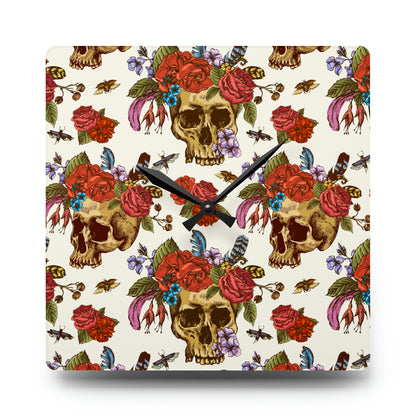 Rosie Skull Square Acrylic Clock - Expressive DeZien 