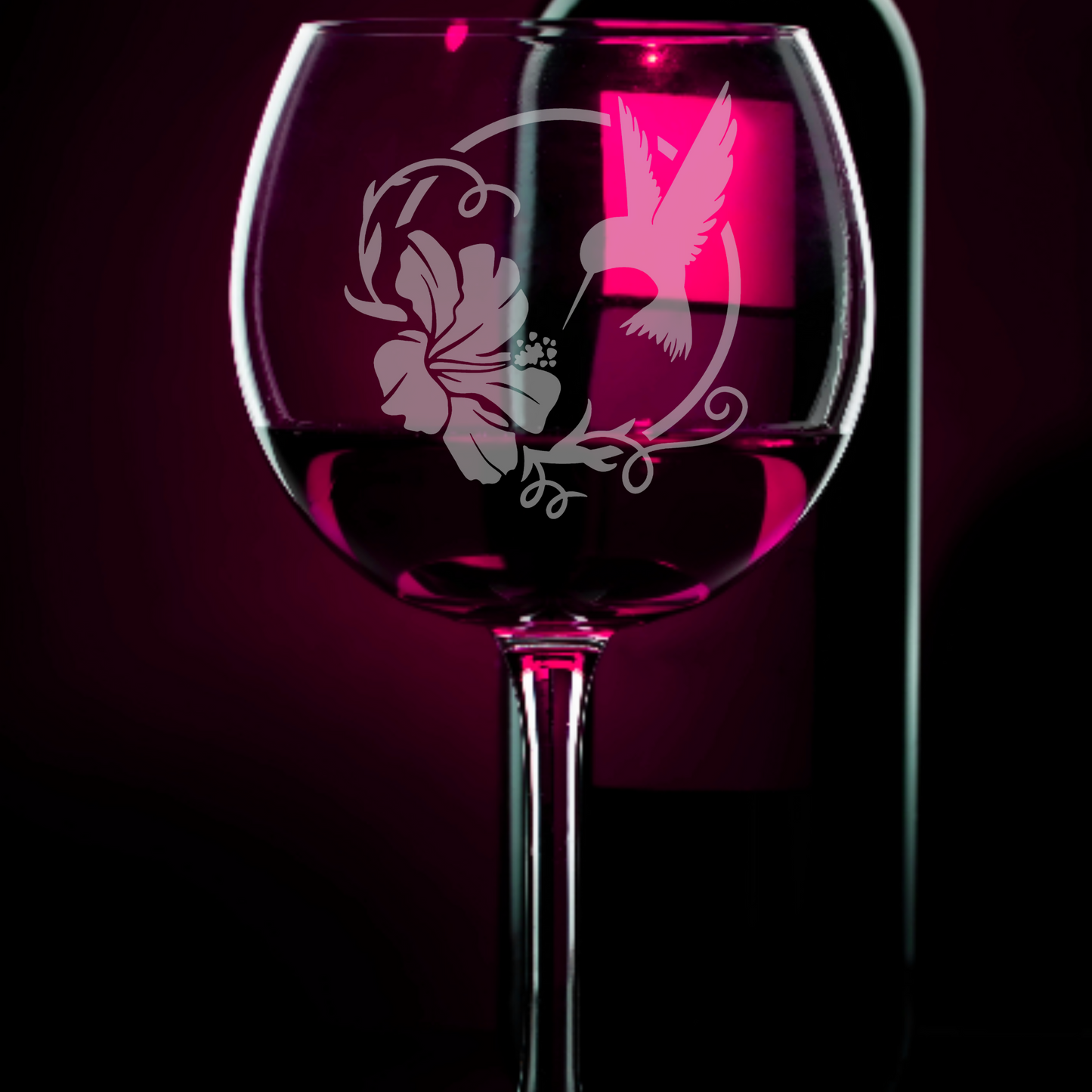 Limited Edition Hand-Etched Red Wine Glass with Hummingbird and Hibiscus Design | 18.5oz - Expressive DeZien 