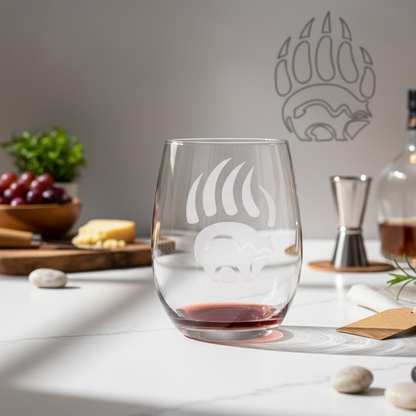 Sand-Carved Bear Claw Stemless Wine Glass (20.5oz) | Unique Bear Etched Glass Gift