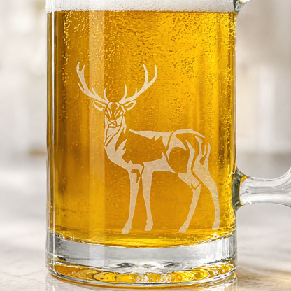 Etched Beer Mug 26.5oz | Lone Buck | Deep Carved Sandblasted Glass | Expressive DeZien