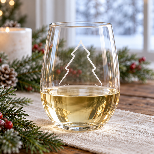 Simple Christmas Tree Etched Stemless Wine Glass | 20.5 oz