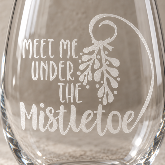 Meet Me Under the Mistletoe Etched Stemless Wine Glass | 20.5 oz