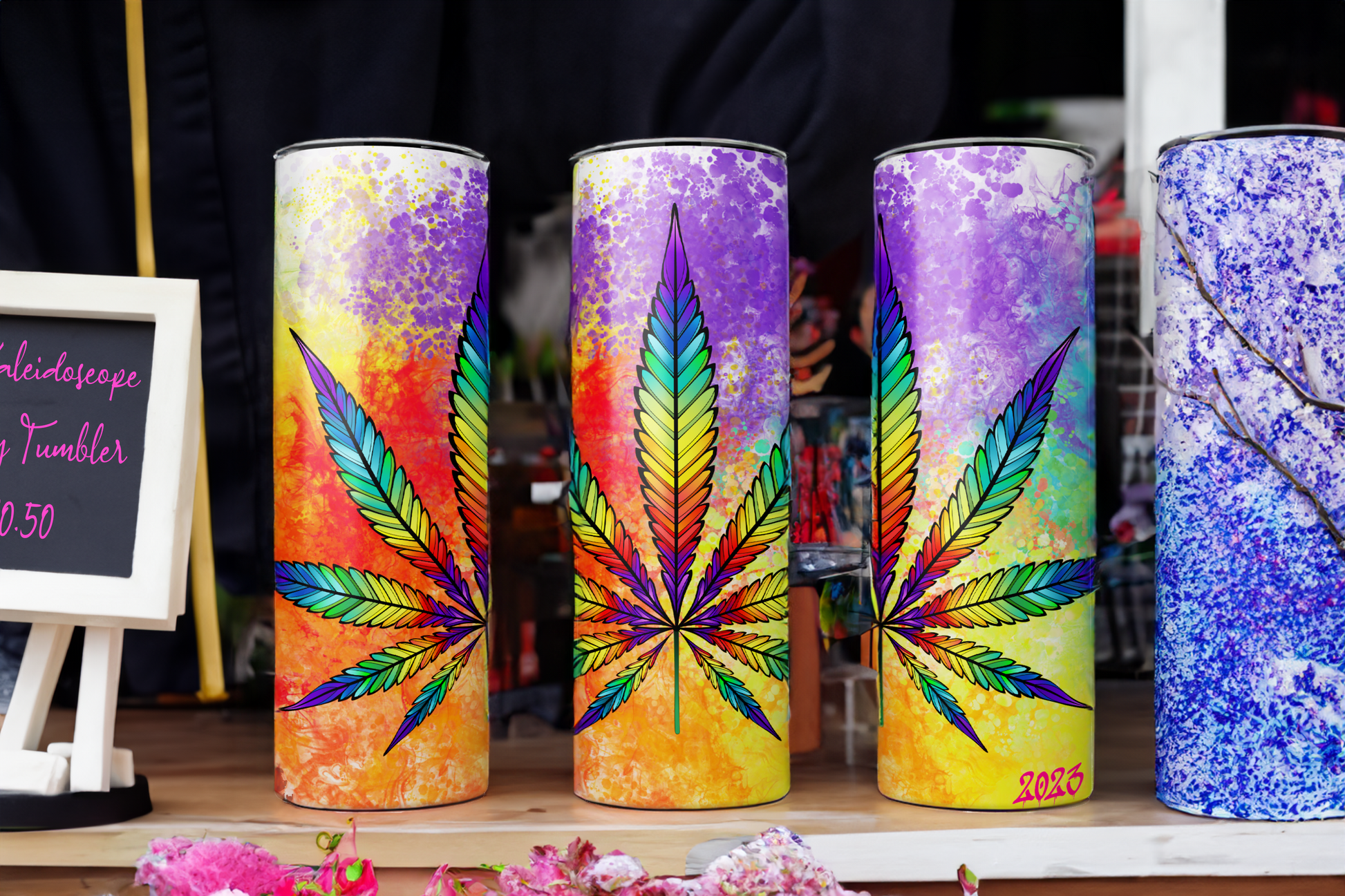 20oz Stainless Steel Skinny Tumbler Rainbow High Cannabis Kaleidoscope - Expressive DeZien 