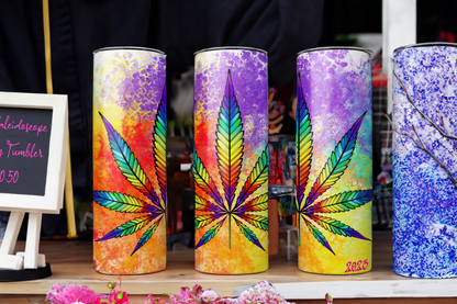 20oz Stainless Steel Skinny Tumbler Rainbow High Cannabis Kaleidoscope - Expressive DeZien 