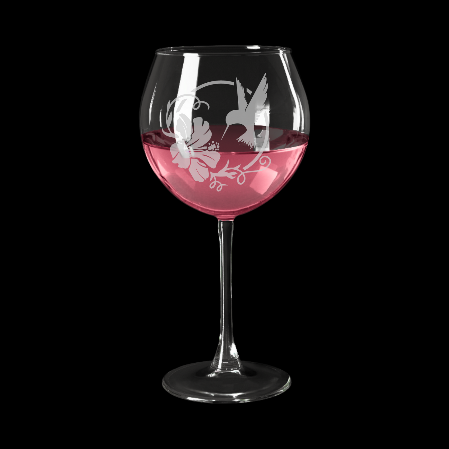 Limited Edition Hand-Etched Red Wine Glass with Hummingbird and Hibiscus Design | 18.5oz - Expressive DeZien 