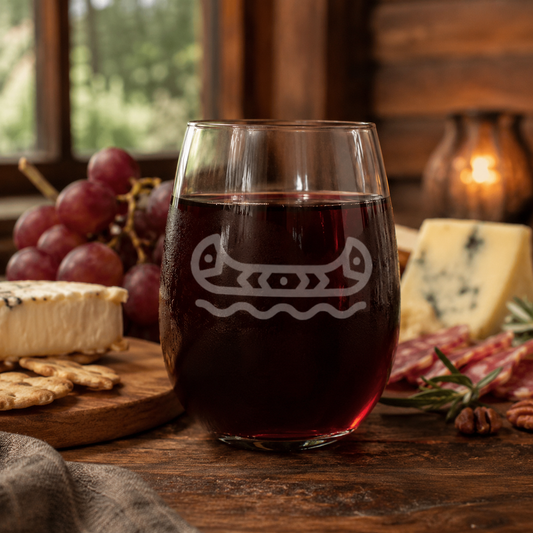 River Canoe Etched Stemless Wine Glass | 20.5 oz