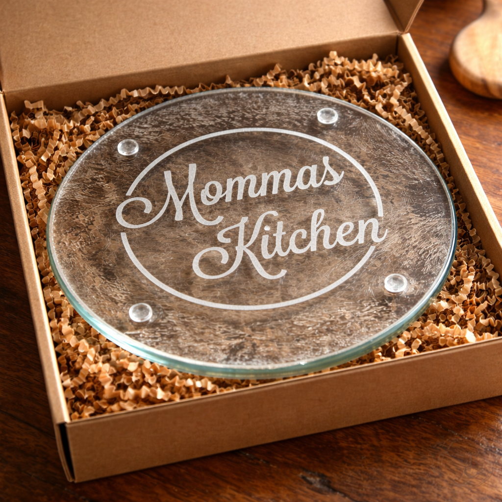 Etched Glass Trivet | Momma's Kitchen | Deep Carved Sandblasted Glass | Expressive DeZien