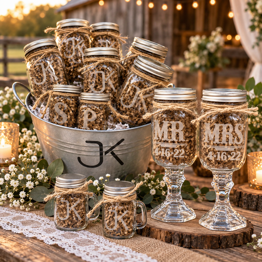 Rustic Ranch Wedding Gift Set | Deep Carved Sandblasted Glass | Expressive DeZien