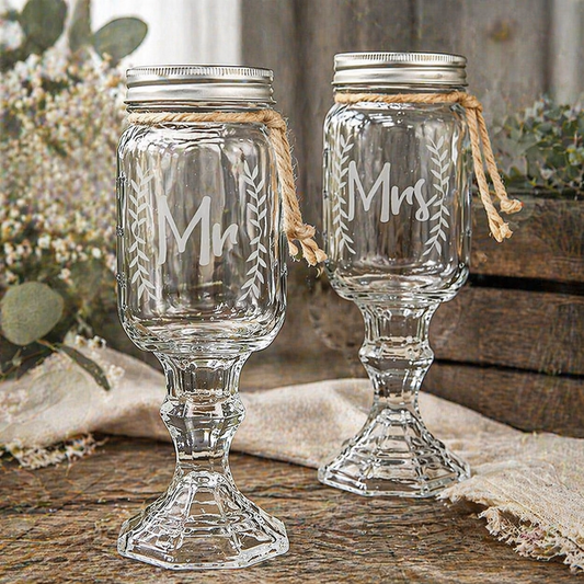Rustic Wedding Toasting Glasses | Mr & Mrs Mason Jar Toasting Set | Personalized Handmade | Deep Etched Glass | Expressive DeZien
