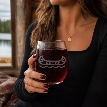 River Canoe Etched Stemless Wine Glass | 20.5 oz