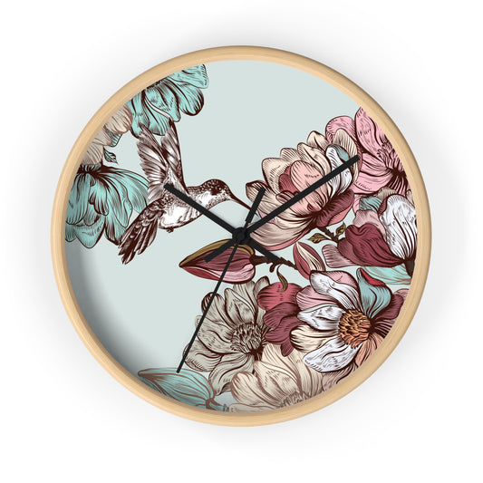 Vintage Hummingbird and Flowers Time Wall Clock - Expressive DeZien 