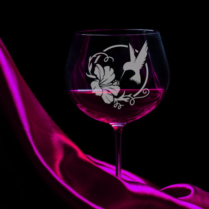 Limited Edition Hand-Etched Red Wine Glass with Hummingbird and Hibiscus Design | 18.5oz - Expressive DeZien 